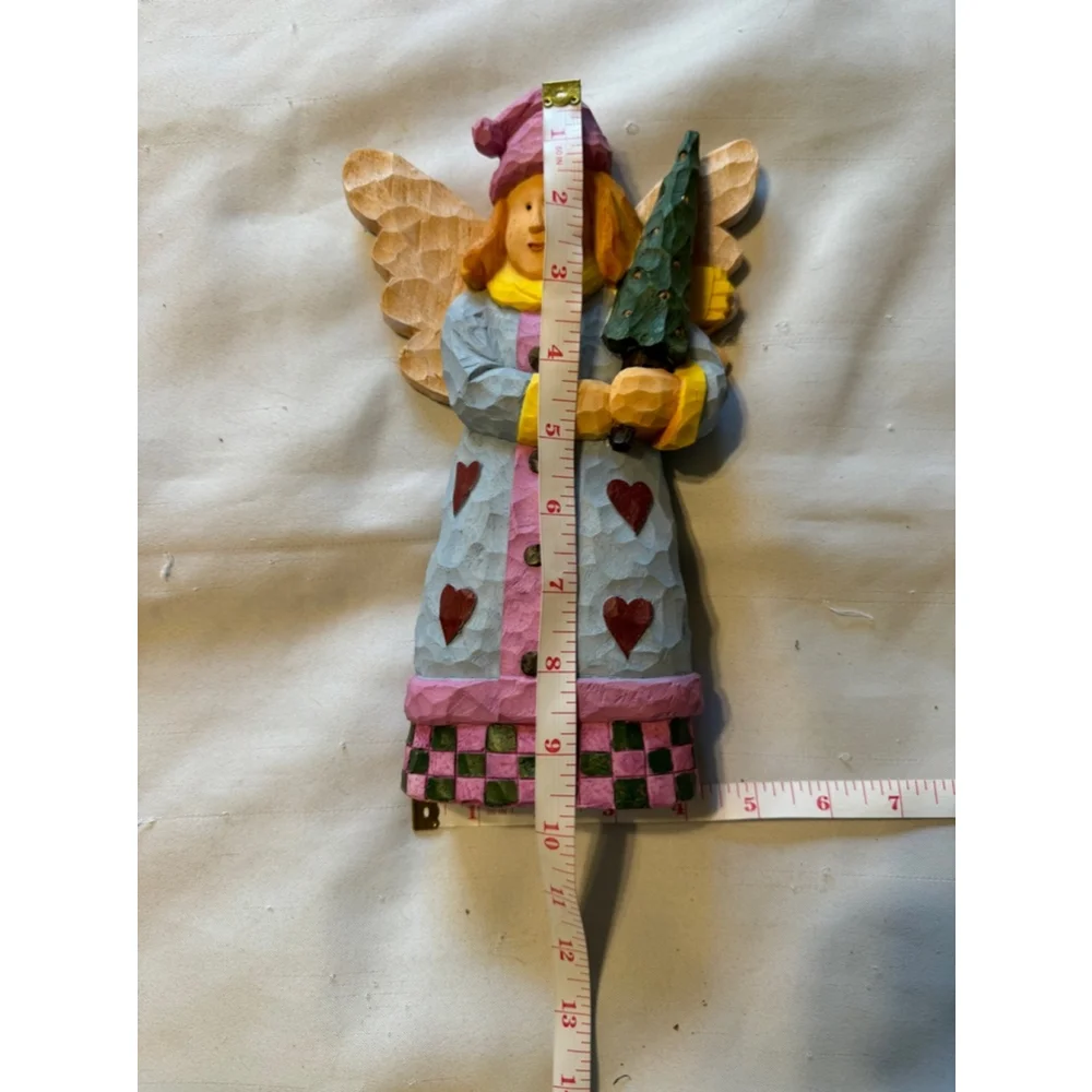 Wise City Tree Lady Angel Christmas Figurine Wood Hand Carved Holiday Decor